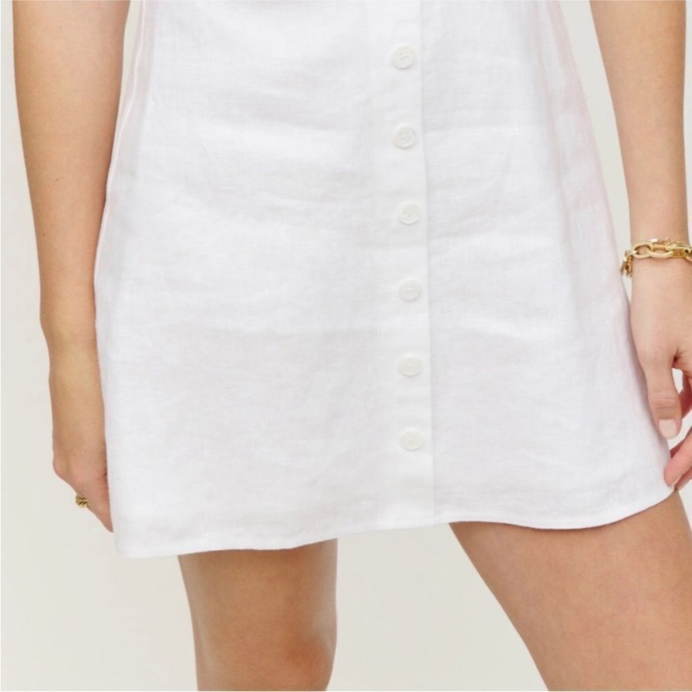 REFORMATION Huckleberry Linen Button Front Mini Dress in White - Picture 9 of 14